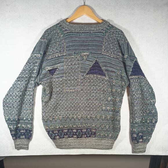 Vintage 80s Graphic Knit Deep V Cardigan Sweater, Large - Sweater Graphix - Picture 7 of 10